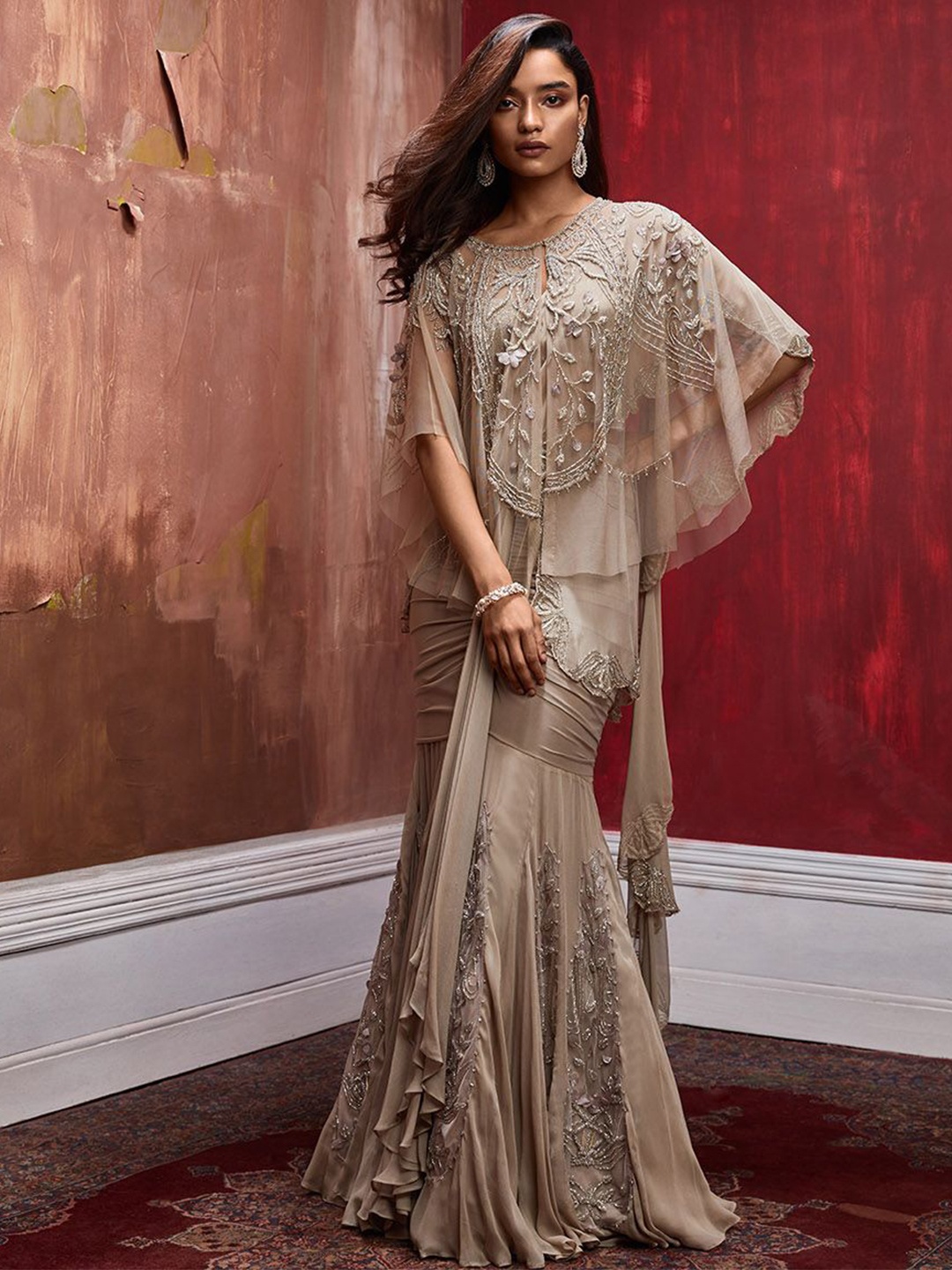 

ESHA SETHI THIRANI Embroidered Lehenga Saree, Nude