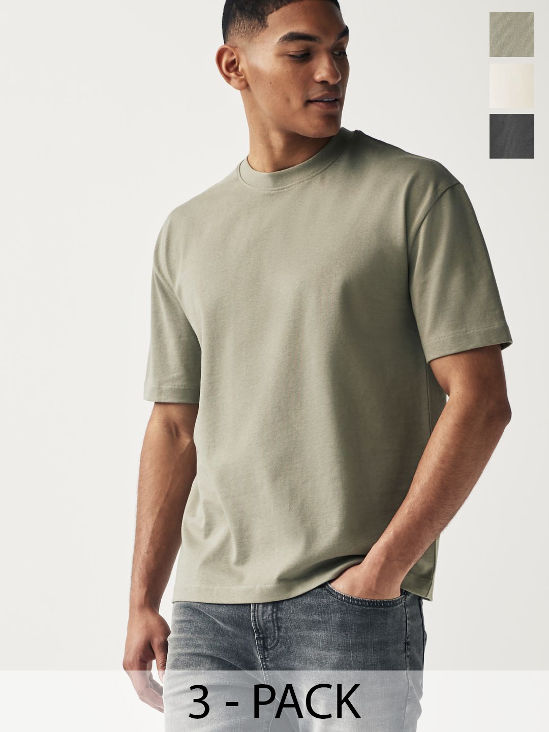 

NEXT Pack Of 3 Pure Cotton Relaxed Fit T-shirt, Olive