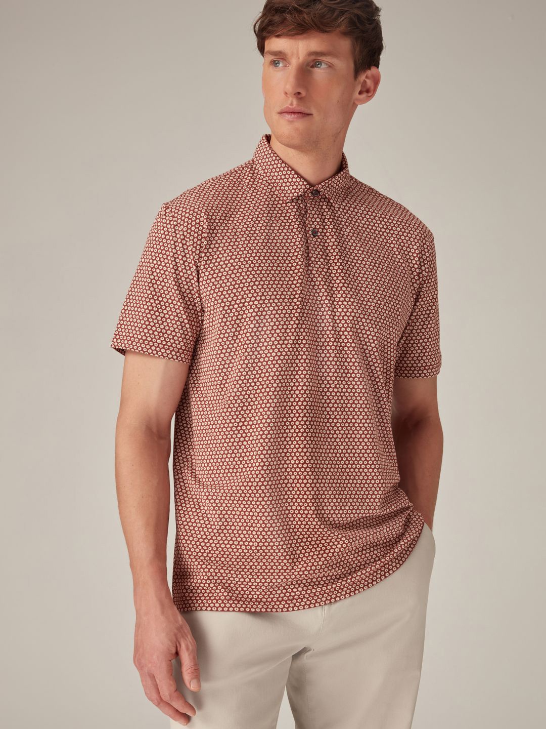 

NEXT Floral Printed Polo Collar T-shirt, Brown
