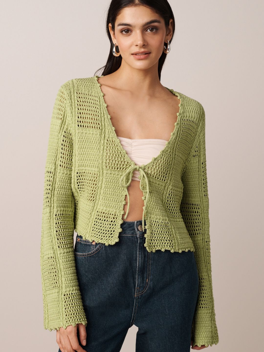 

NEXT Knitted Pure Cotton Crop Cardigan, Green
