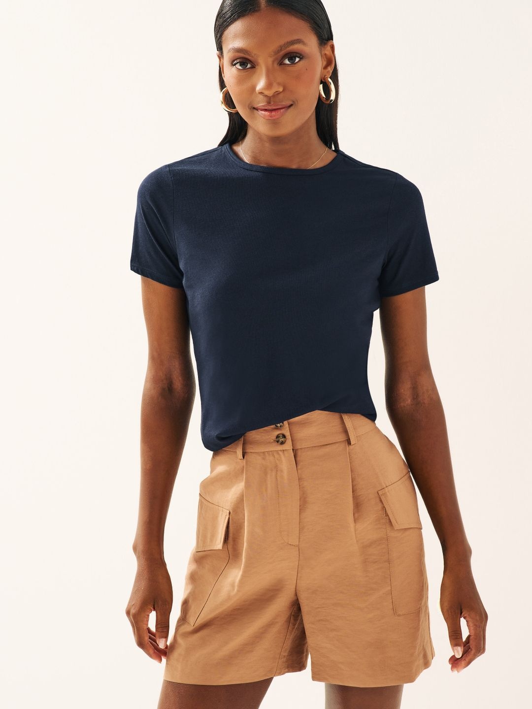 

NEXT Round Neck Short Sleeves Solid T-shirt, Navy blue