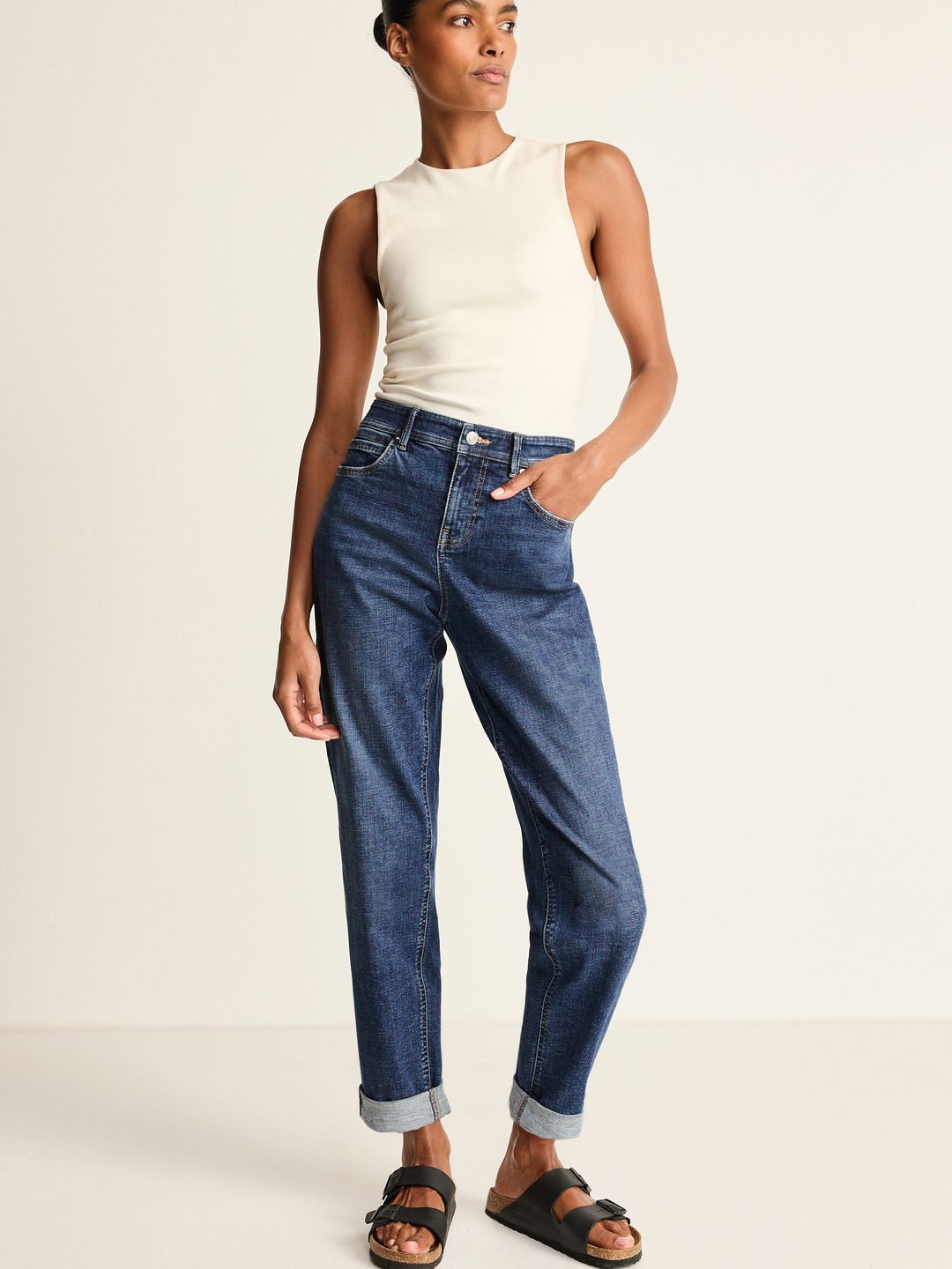 

NEXT Women Heavy Fade Stretchable Boyfriend Jeans, Blue