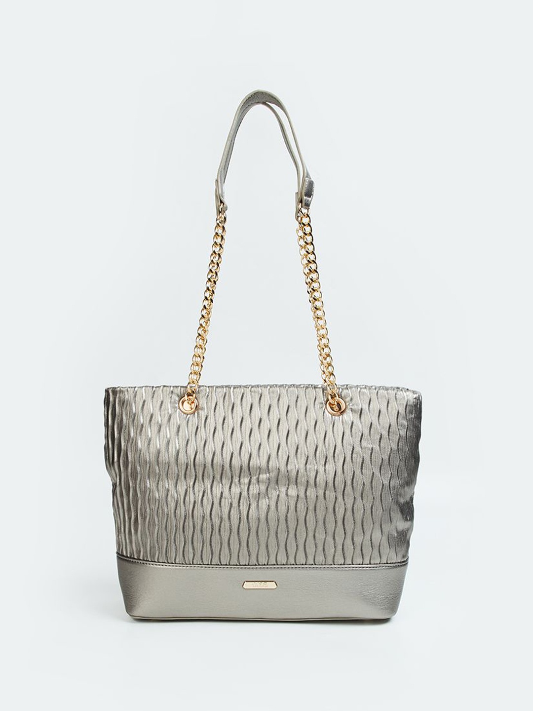 

CODE by Lifestyle Geometric Striped PU Oversized Structured Shoulder Bag with Tasselled, Grey