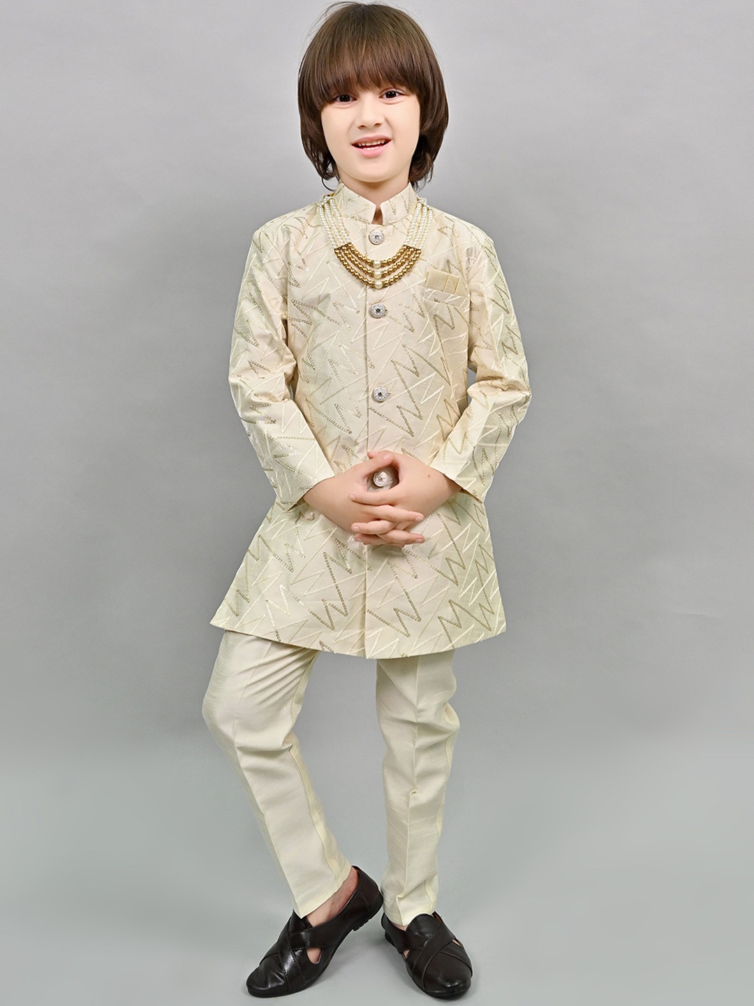 

ahhaaaa Boys Sequined Sherwani Set, Cream