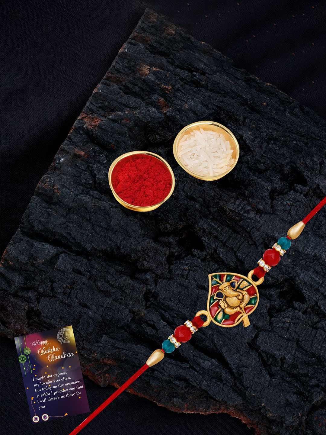 

Silver Shine Bhaiya Bhabhi Rakhi With Roli Chawal, Gold