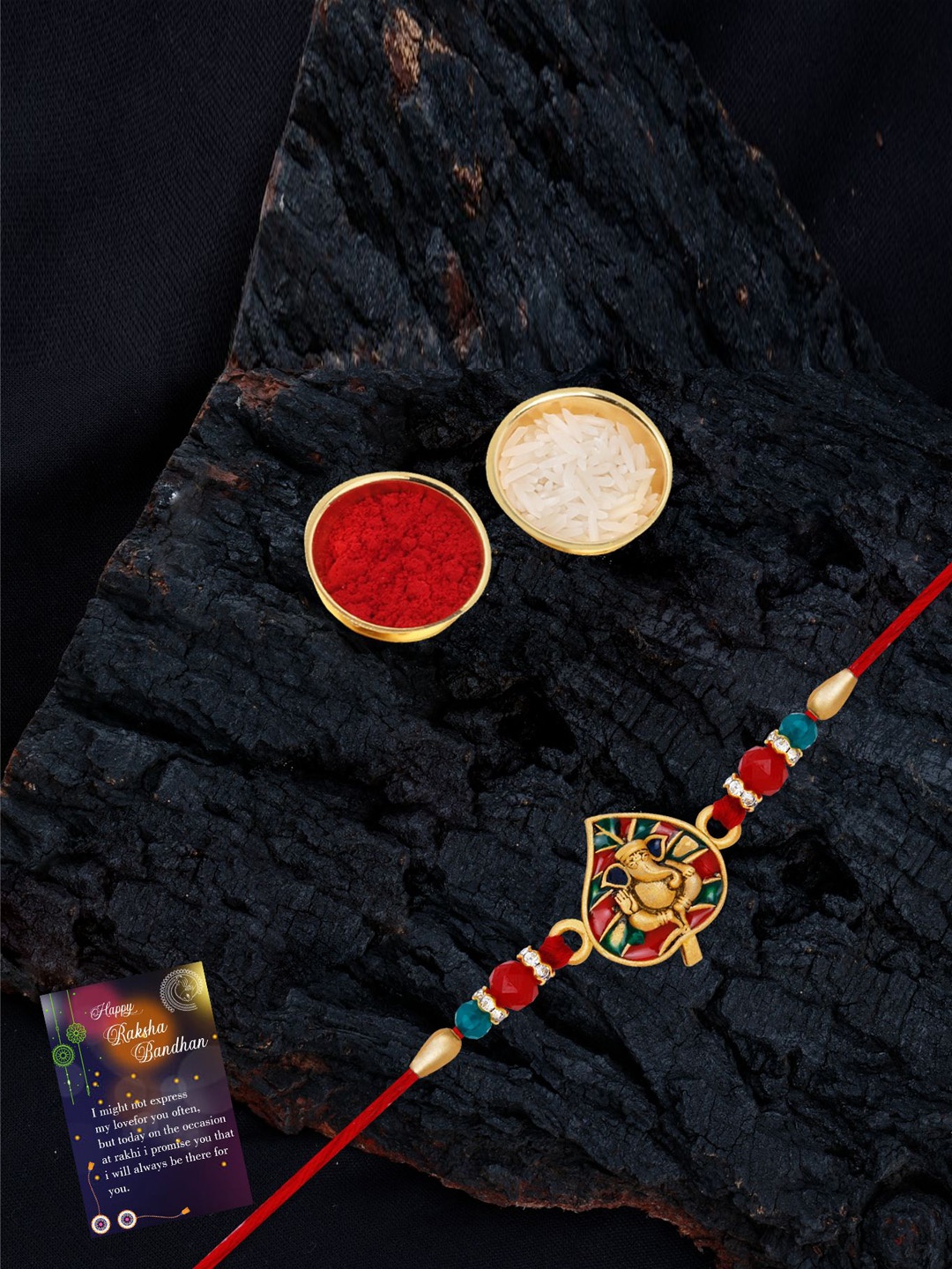 

Silver Shine Bhaiya Bhabhi Rakhi With Roli Chawal, Gold