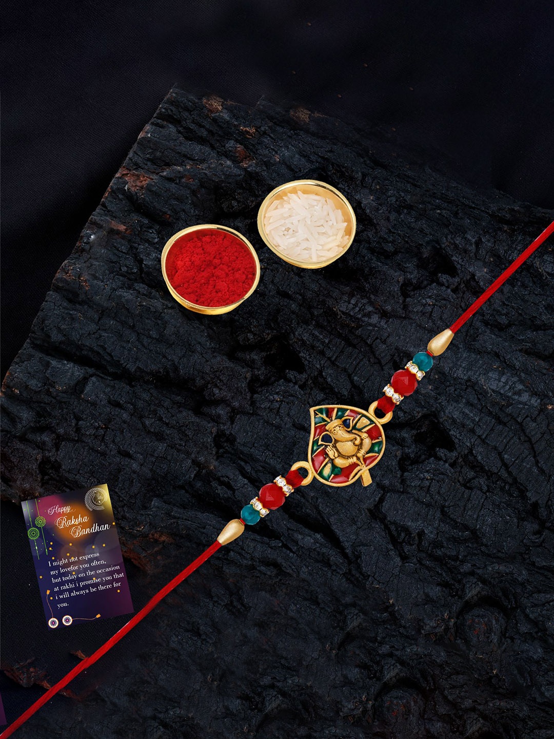 

Silver Shine Bhaiya Bhabhi Rakhi With Roli Chawal, Gold