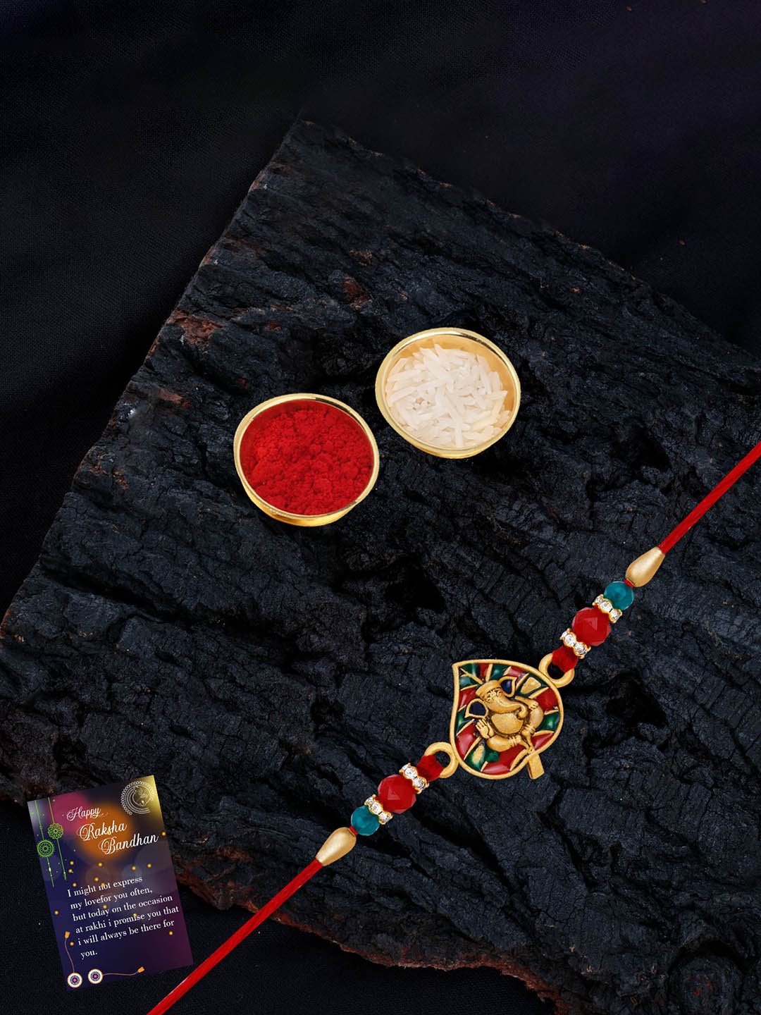 

Silver Shine Bhaiya Bhabhi Rakhi With Roli Chawal, Gold