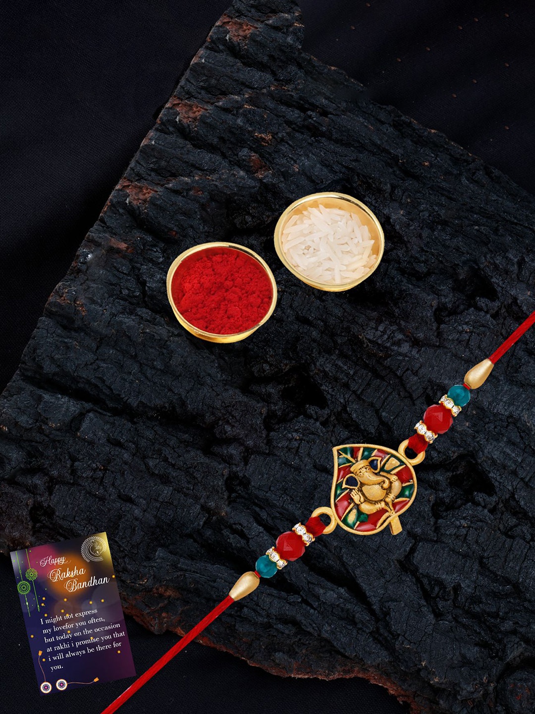 

Silver Shine Bhaiya Bhabhi Rakhi With Roli Chawal, Gold