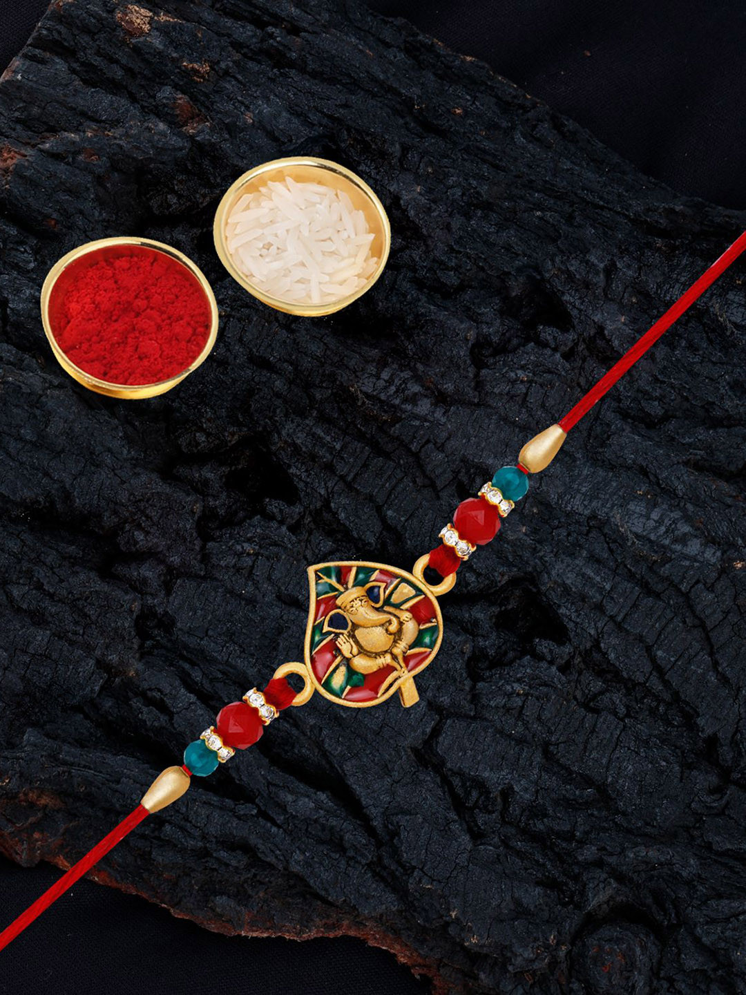 

Silver Shine Bhaiya Bhabhi Rakhi With Roli Chawal, Gold