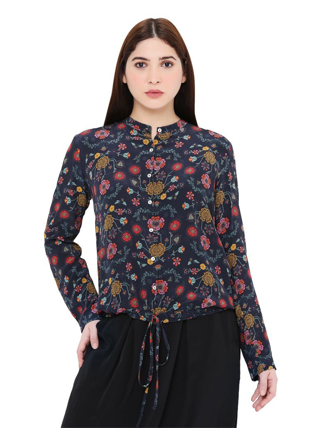 

PS PRET BY PAYAL SINGHAL Mandarin Collar Printed Tunic, Navy blue