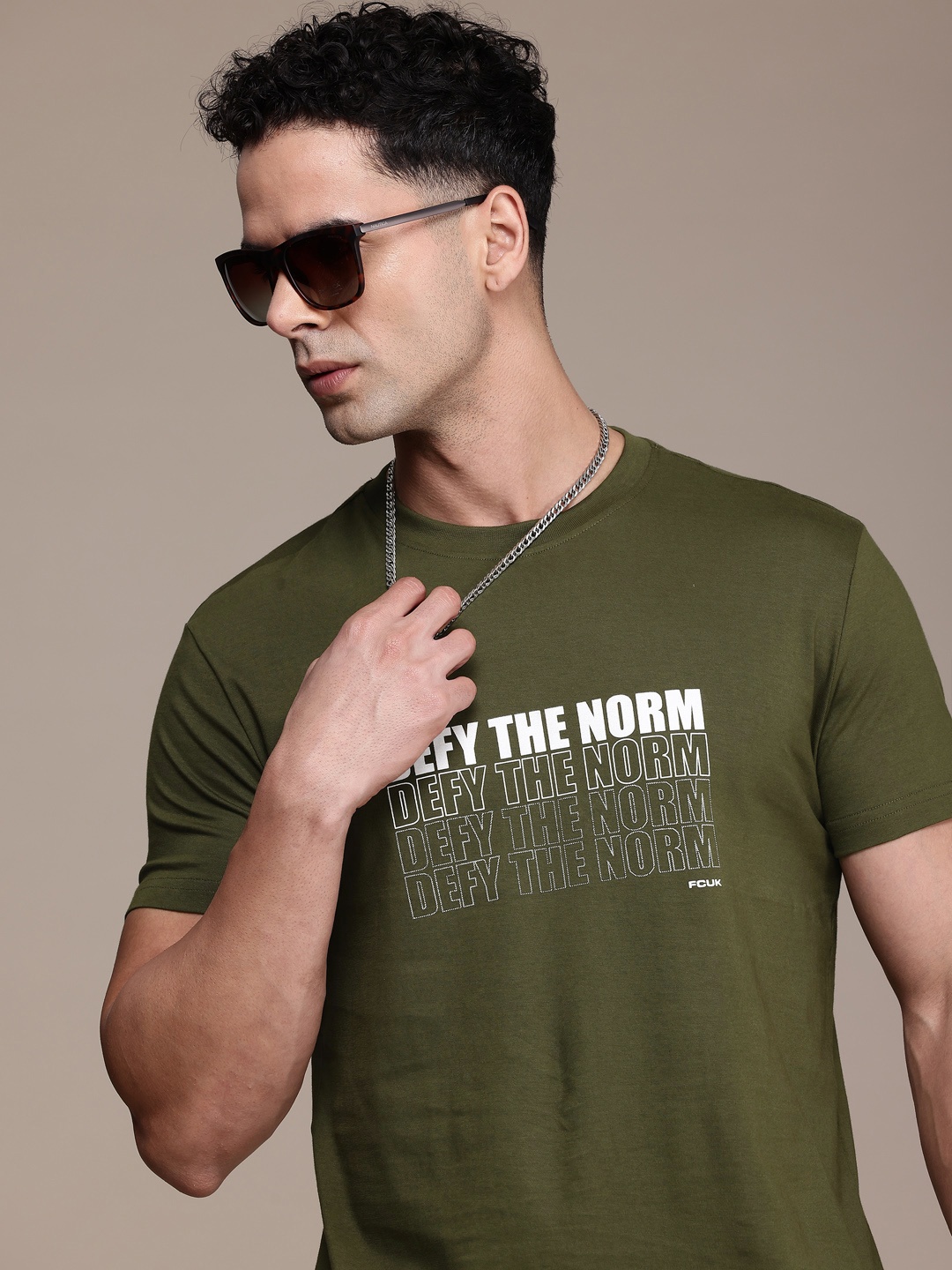 

FCUK Men Typography Printed Pure Cotton Bio Finish T-shirt, Olive