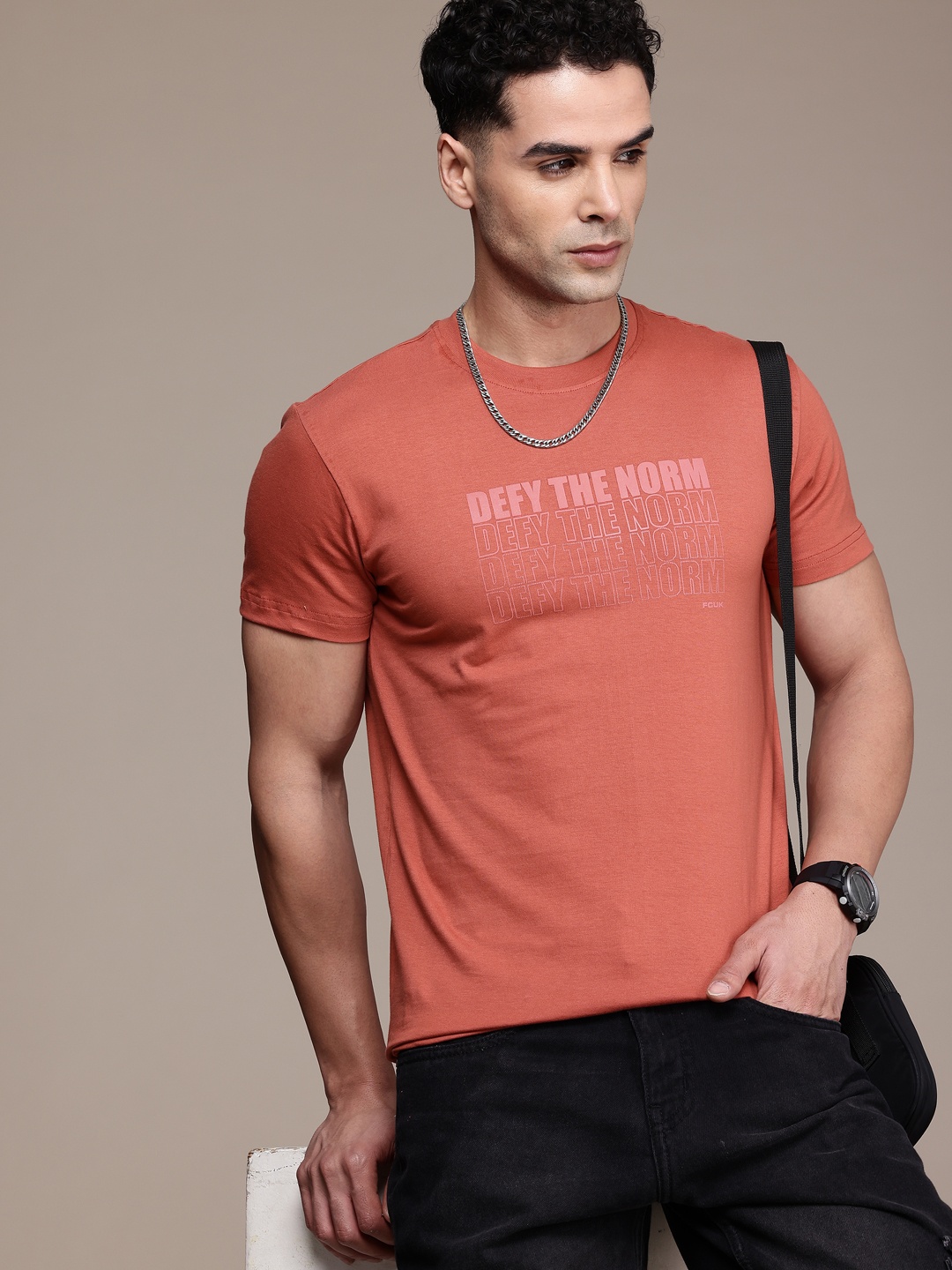 

FCUK Men Typography Printed Pure Cotton Bio Finish T-shirt, Rust