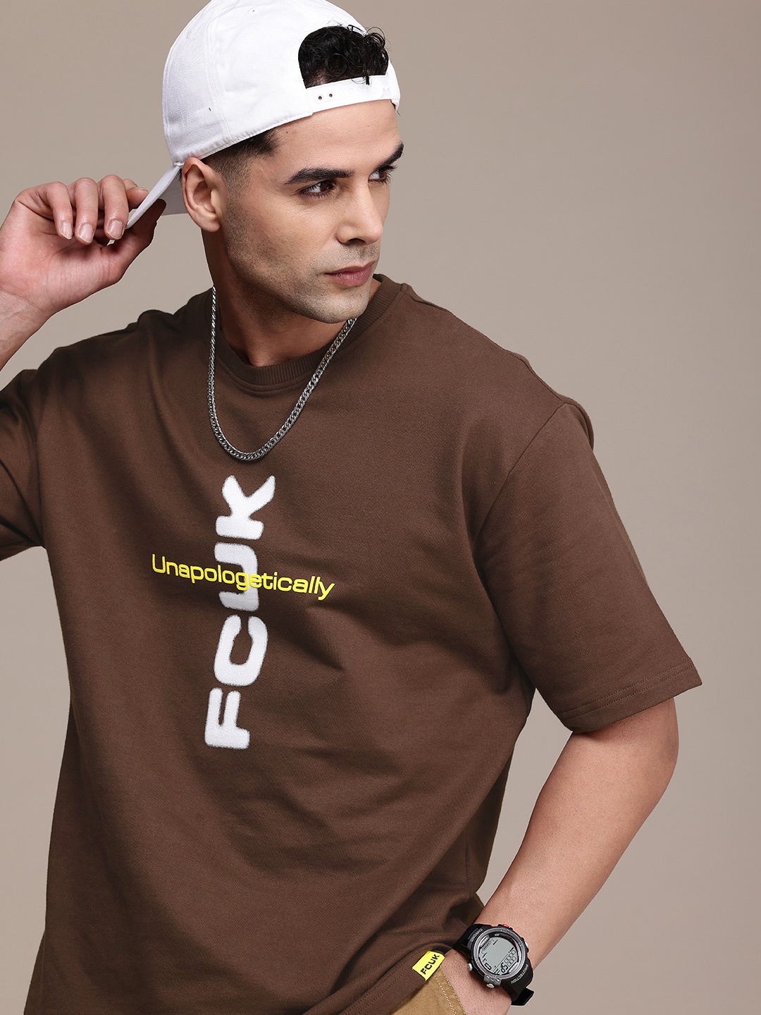 

FCUK Men Typography Printed Pure Cotton Bio Finish T-shirt, Coffee brown