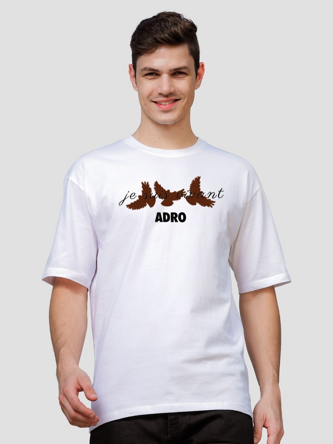 

ADRO Men Printed Extended Sleeves Raw Edge T-shirt, White