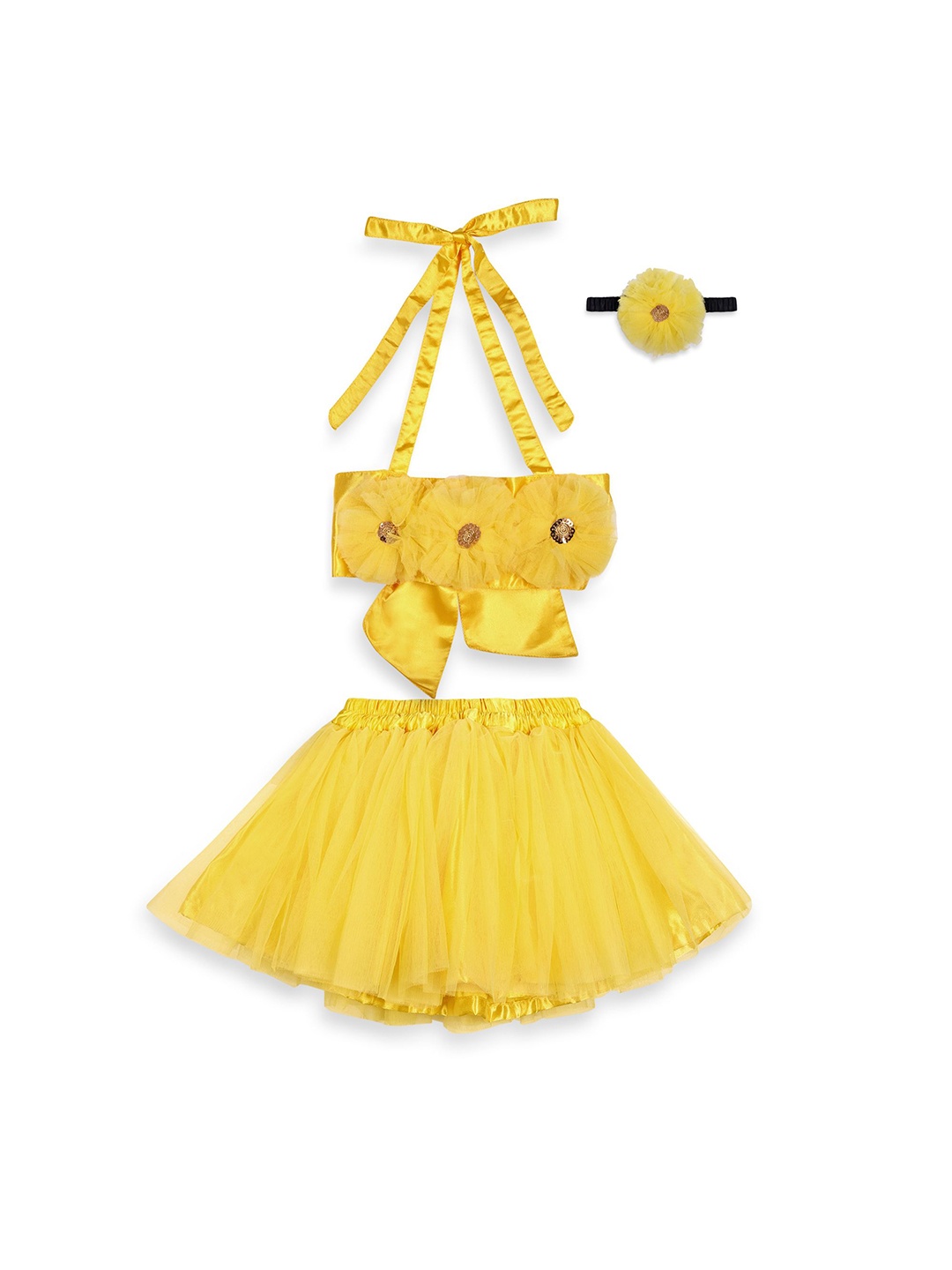 

TILISM Girls Halter Neck Sleeveless Organic Cotton Top With Skirt, Yellow
