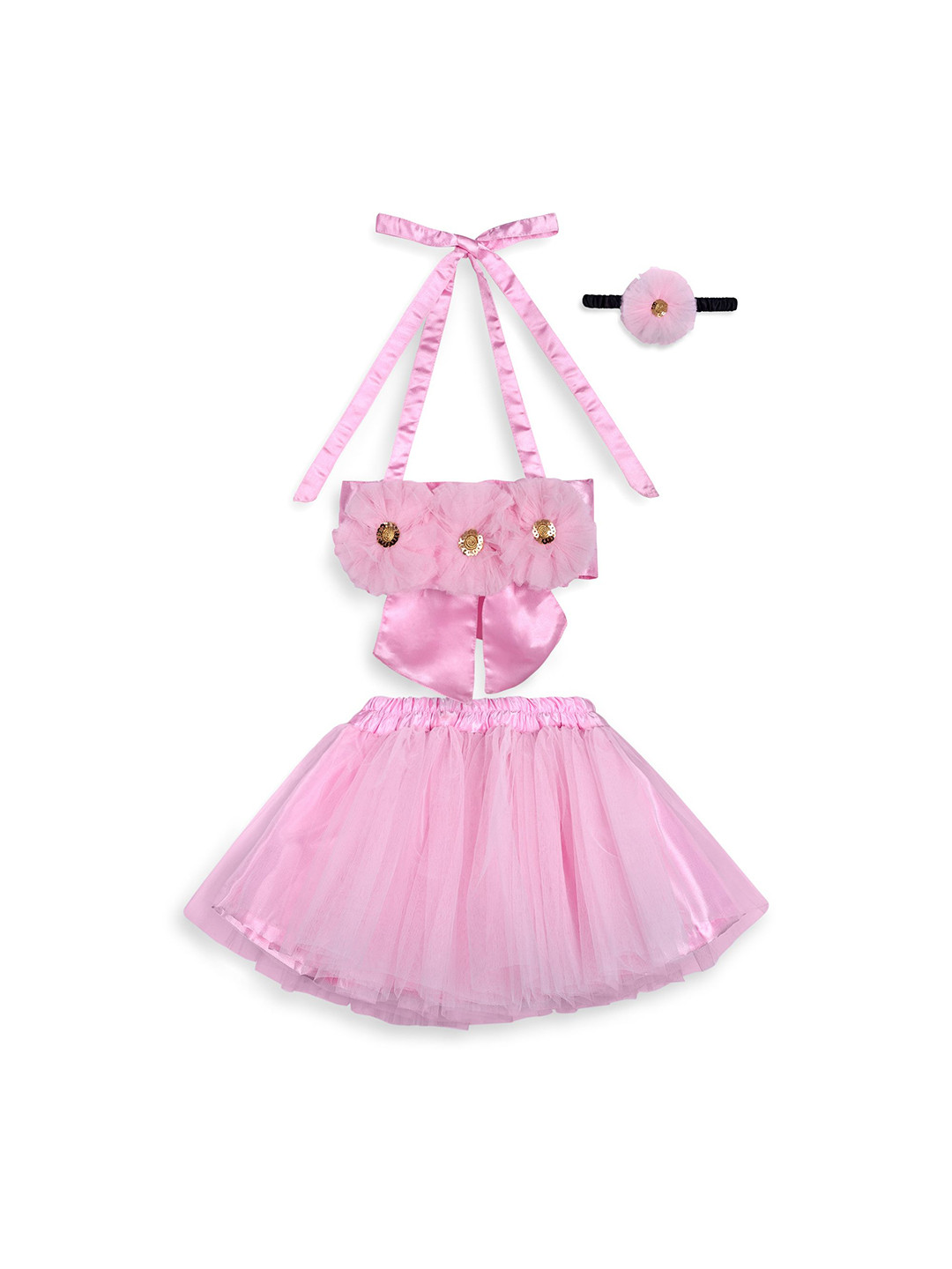 

TILISM Girls Halter Neck Sleeveless Organic Cotton Top With Skirt, Pink