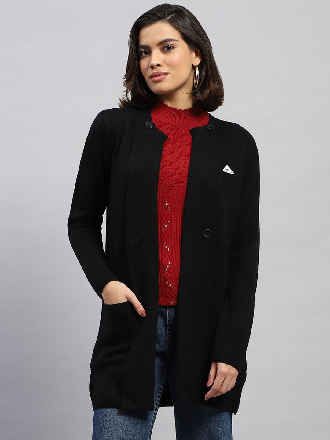 

Monte Carlo Women Woollen Longline Cardigan, Black