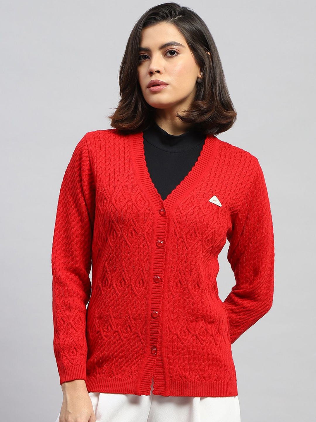 

Monte Carlo Women Cable Knit Woollen Cardigan, Red