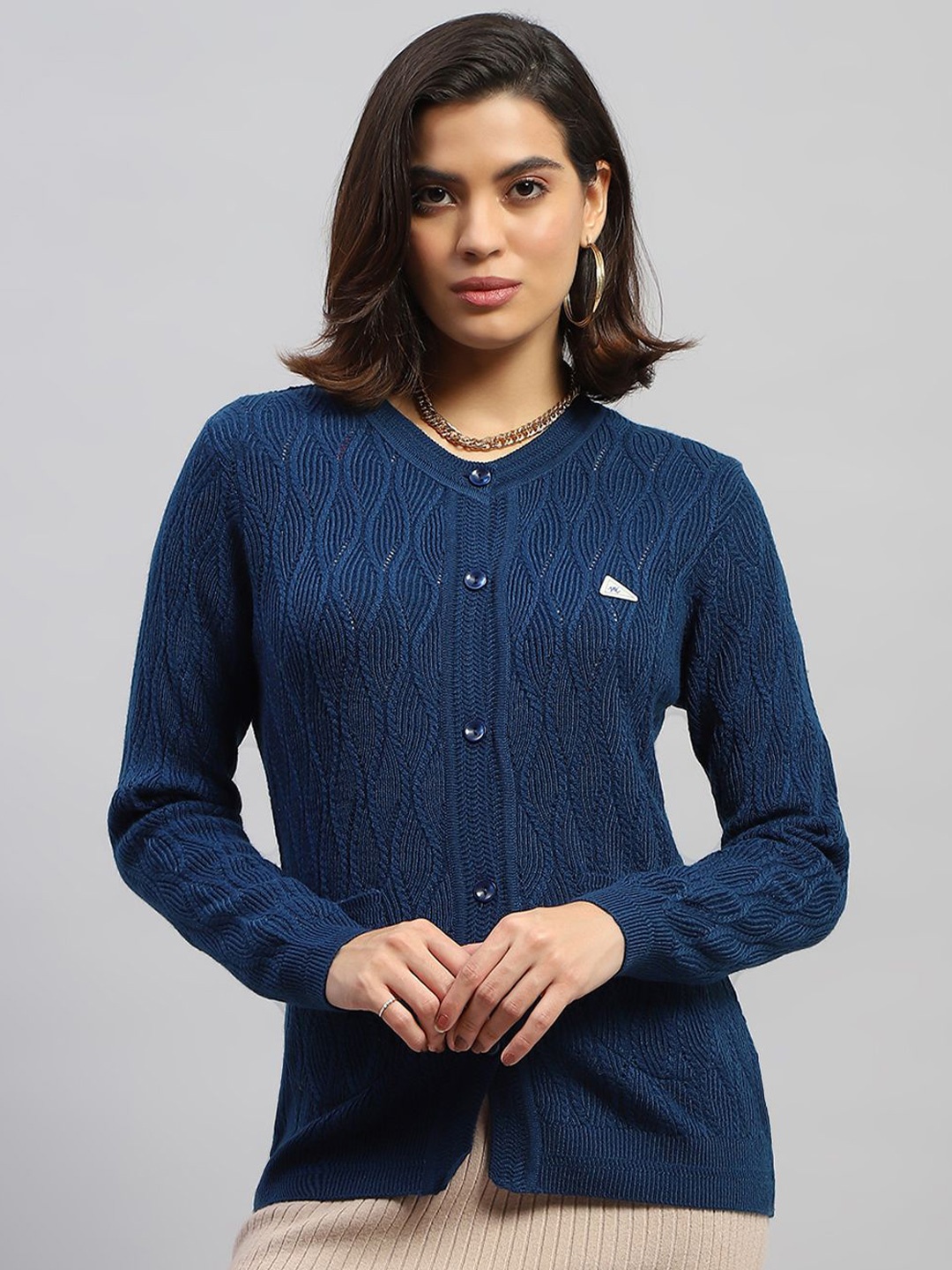 

Monte Carlo Women Cable Knit Woollen Cardigan, Navy blue