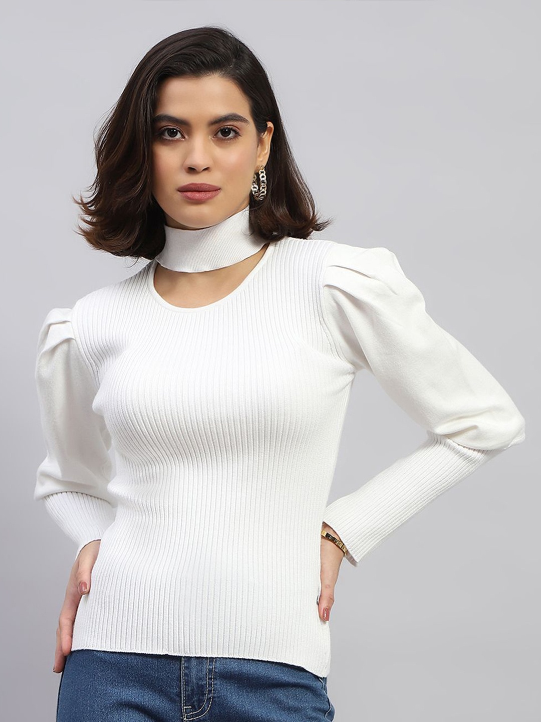 

Monte Carlo Women Cable Knit Woollen Pullover, White