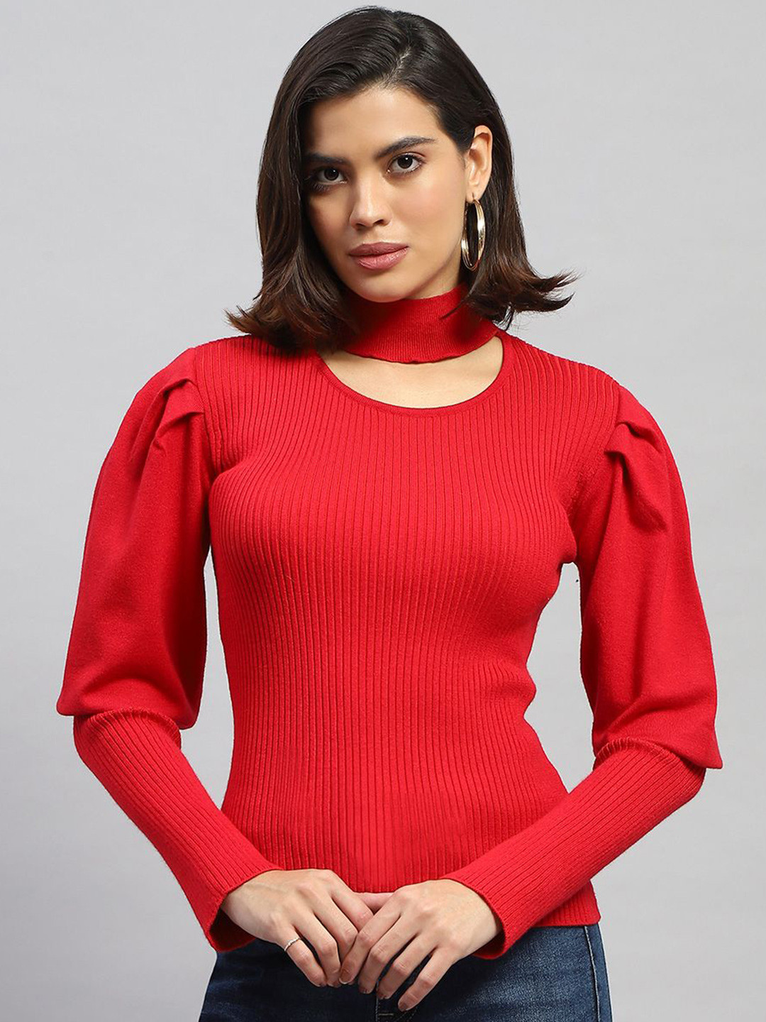 

Monte Carlo Women Ribbed Woollen Pullover, Red