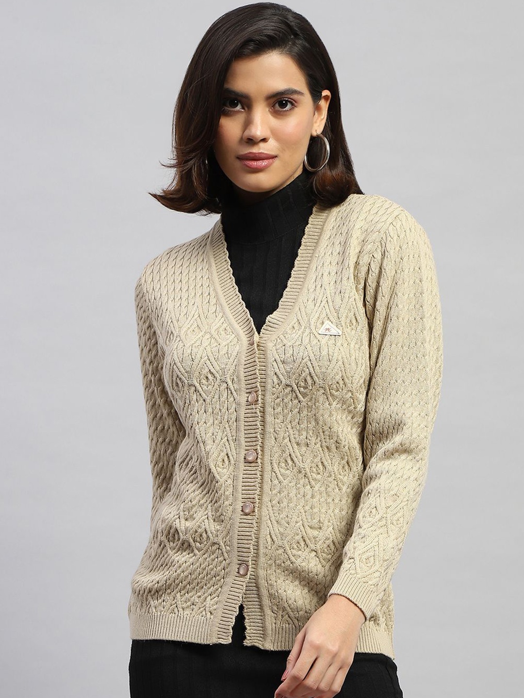 

Monte Carlo Women Cable Knit Woollen Cardigan, Cream