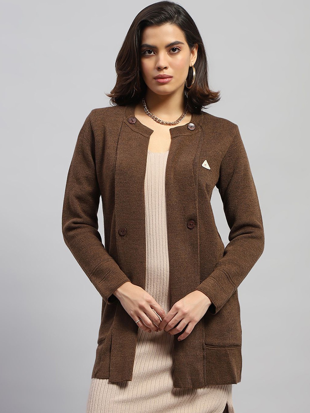 

Monte Carlo Women Woollen Longline Cardigan, Brown