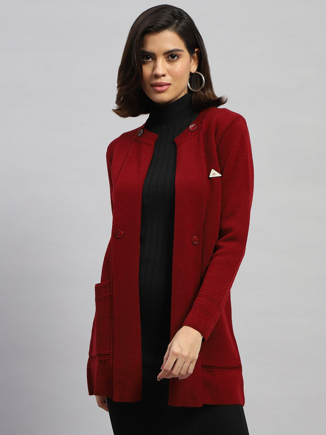 

Monte Carlo Women Woollen Longline Cardigan, Maroon