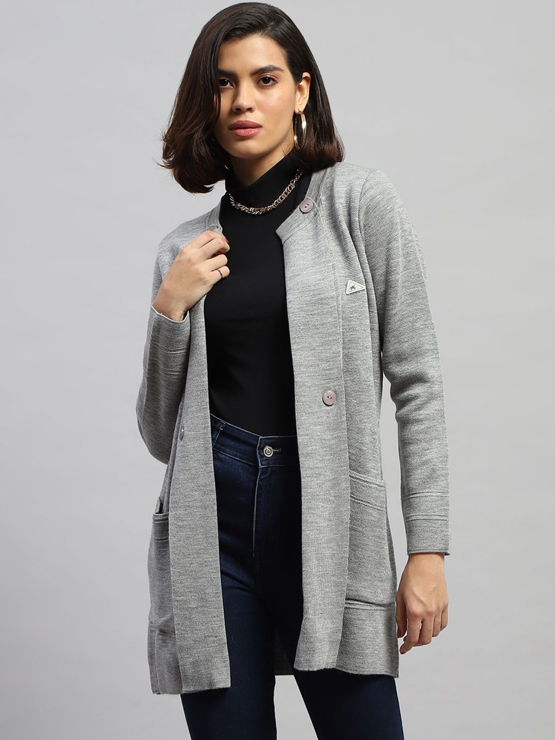 

Monte Carlo Women Woollen Longline Cardigan, Grey