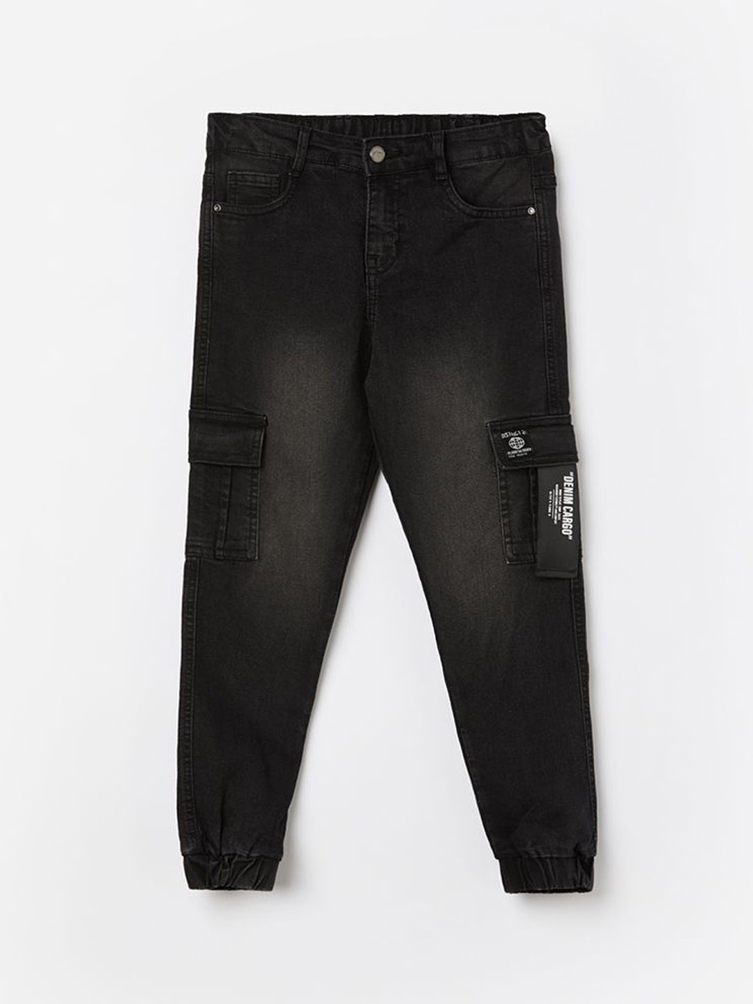 

Fame Forever by Lifestyle Boys Light Fade Cargo Jogger Jeans, Black
