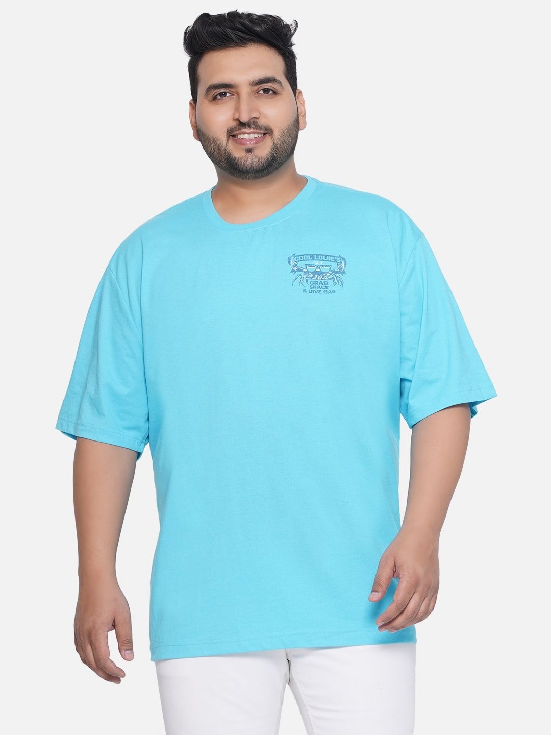 Santonio Santonio Men Plus Size Solid Round Neck Cotton T-shirt, Blue