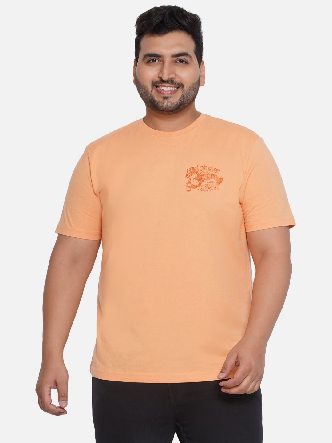 

Santonio Men Plus Size Solid Round Neck Cotton T-shirt, Orange