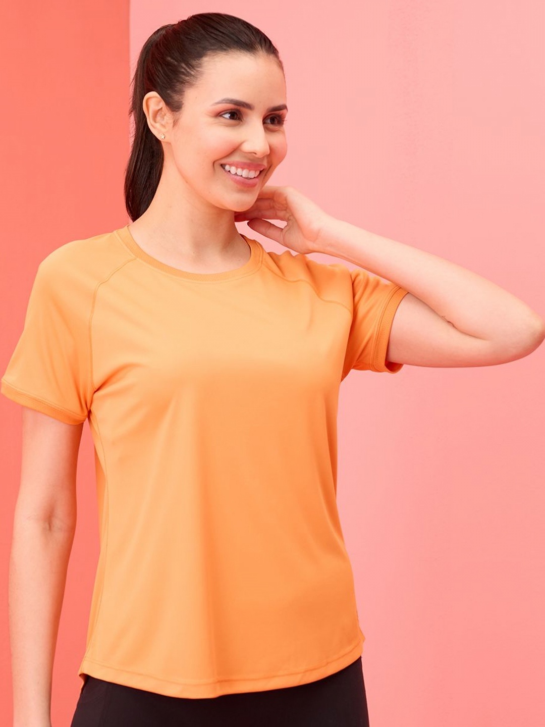 

Nykd Women V-Neck Pockets T-shirt, Orange