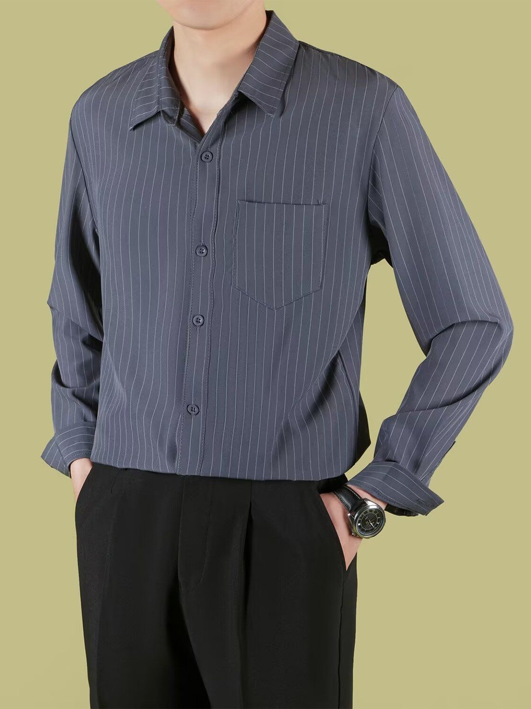 

StyleCast Men Opaque Striped Formal Shirt, Grey