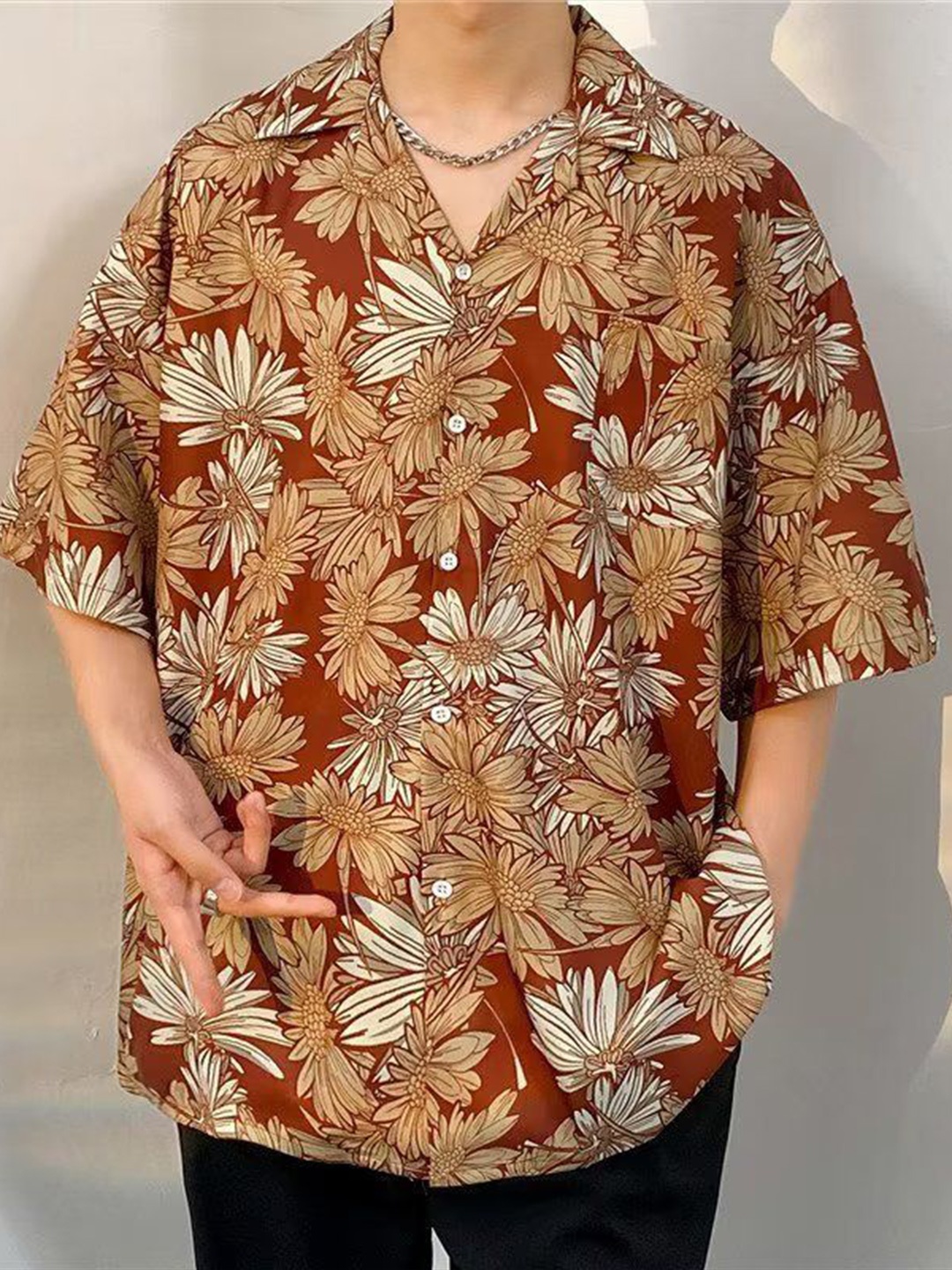 

StyleCast Men Floral Opaque Printed Casual Shirt, Rust