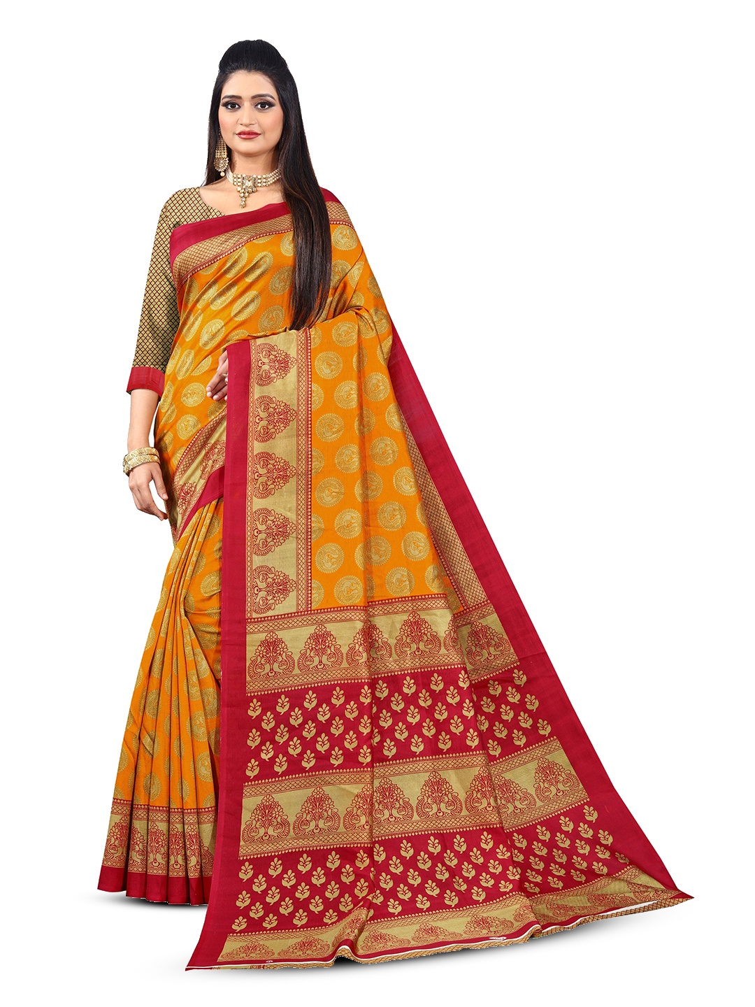 

RUNAYA NX Woven Design Zari Saree, Yellow