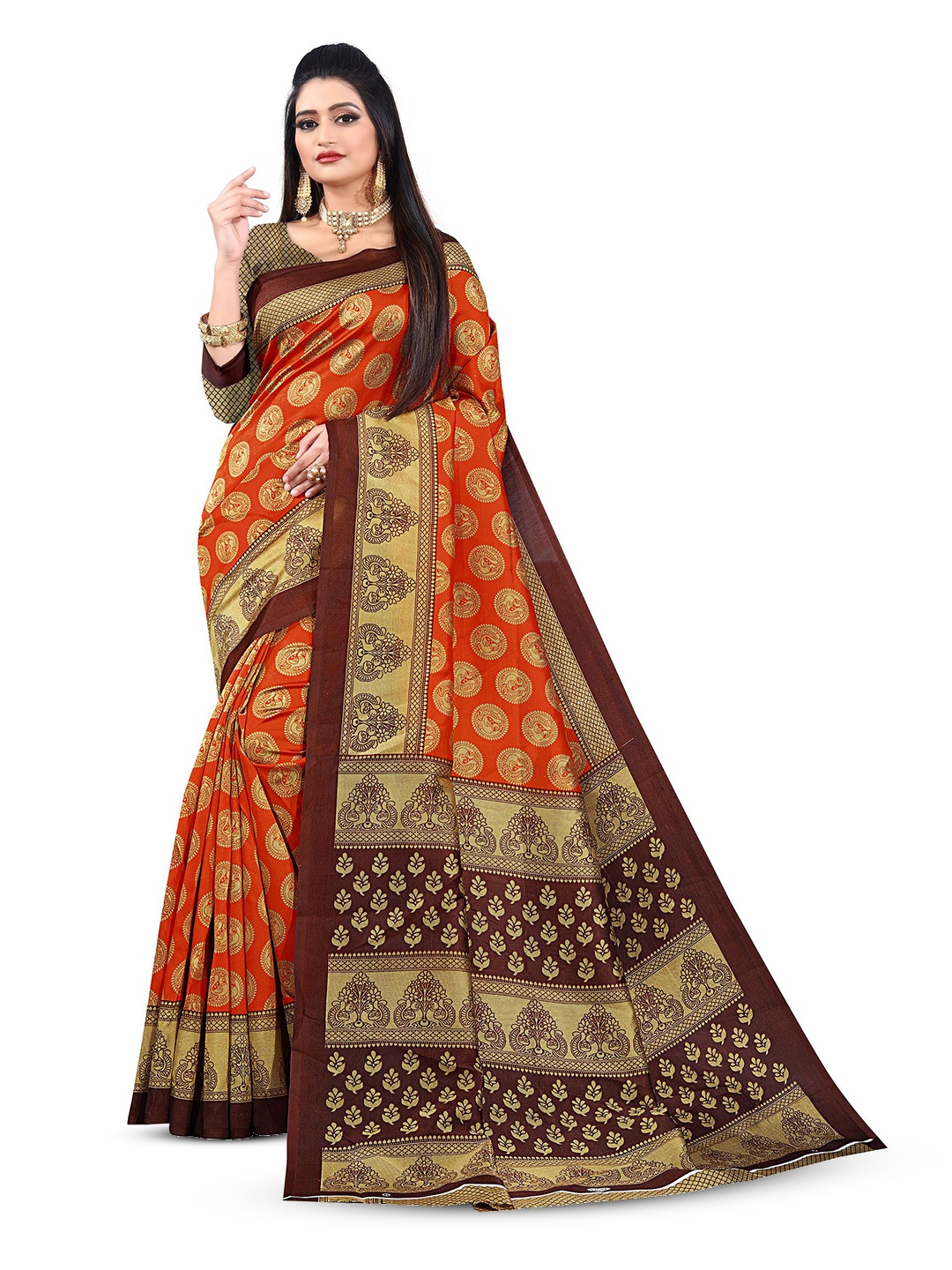 

RUNAYA NX Woven Design Zari Saree, Orange