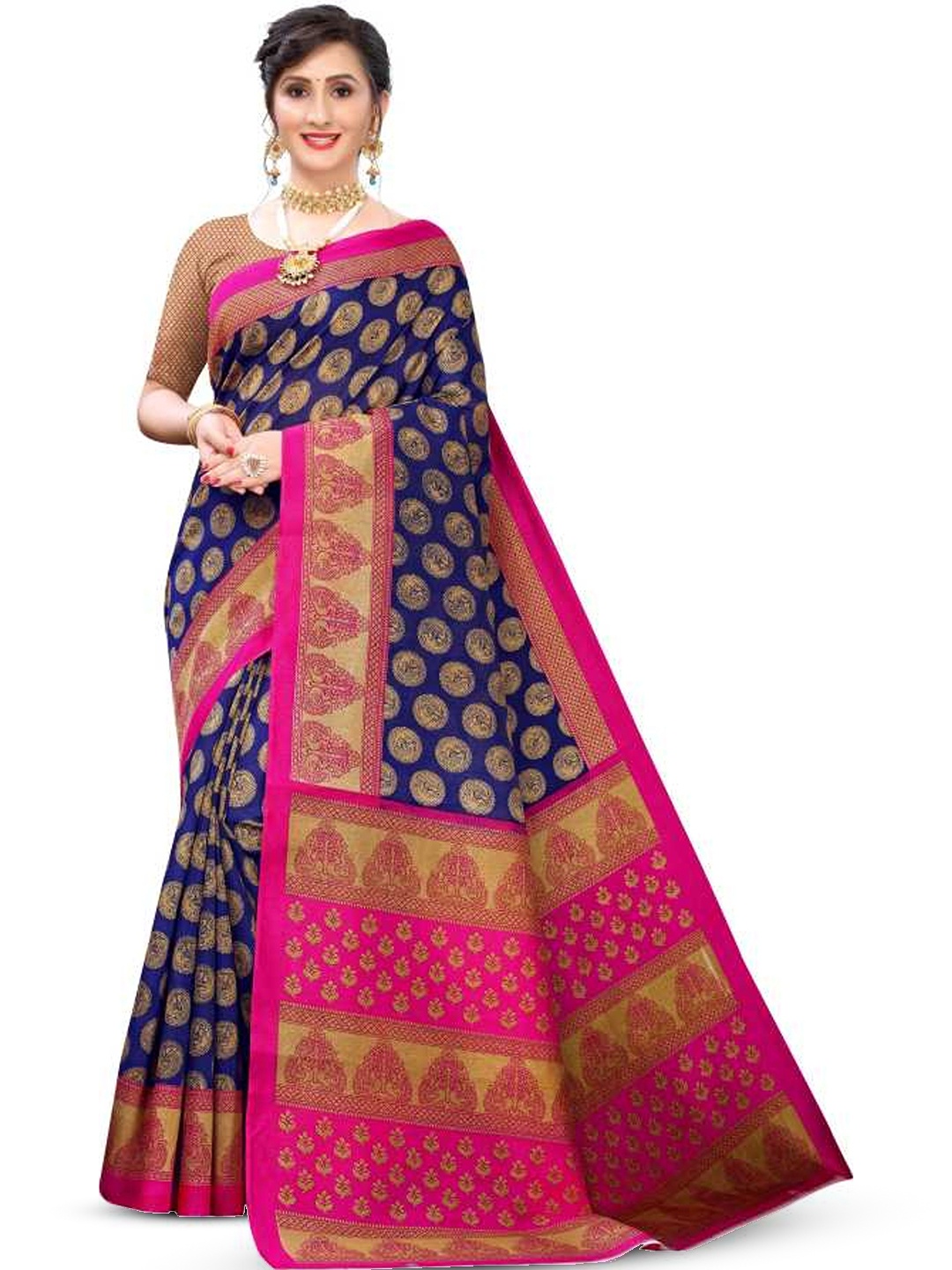 

RUNAYA NX Ethnic Motifs Zari Saree, Navy blue
