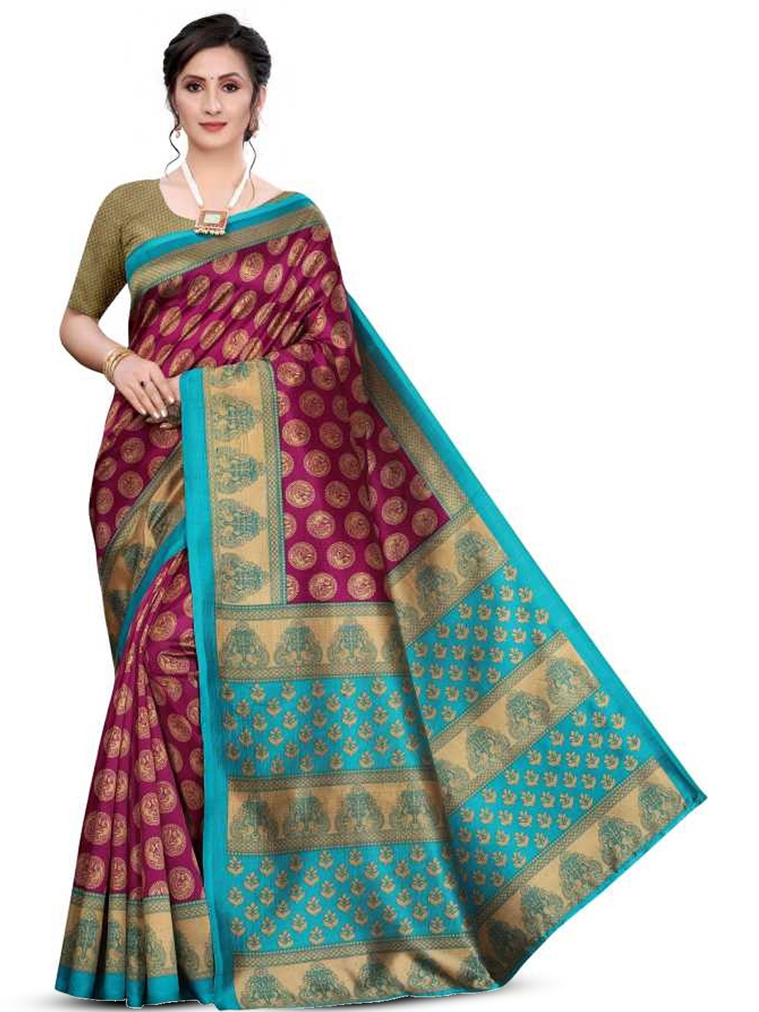 

RUNAYA NX Woven Design Zari Saree, Fuchsia