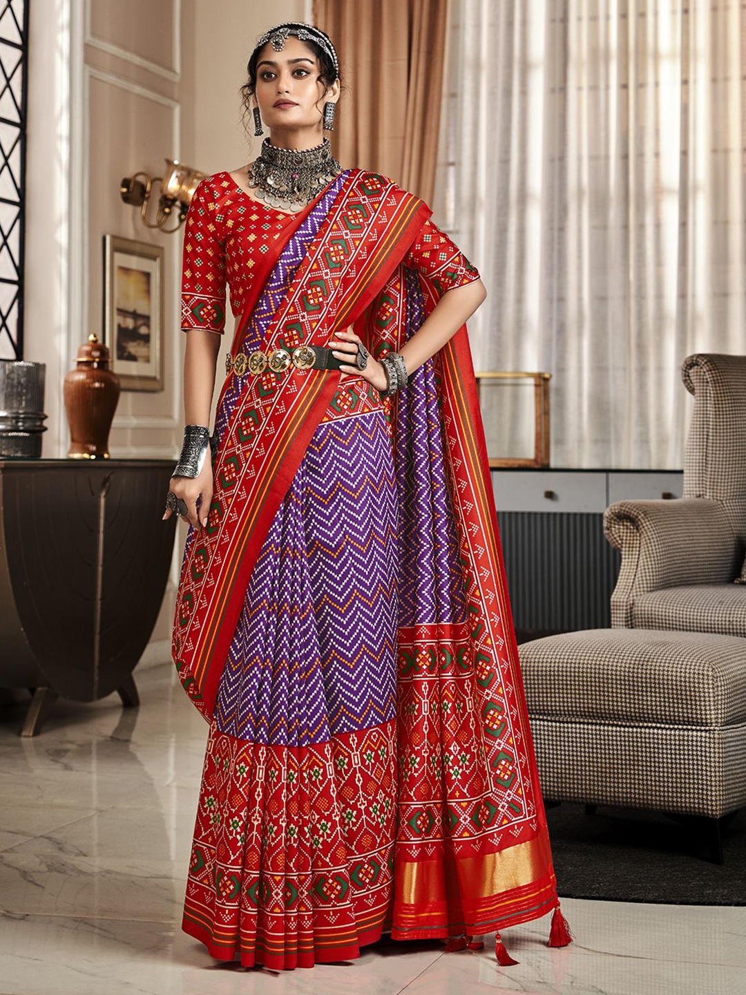 

Panzora Ethnic Motifs Patola Saree, Purple