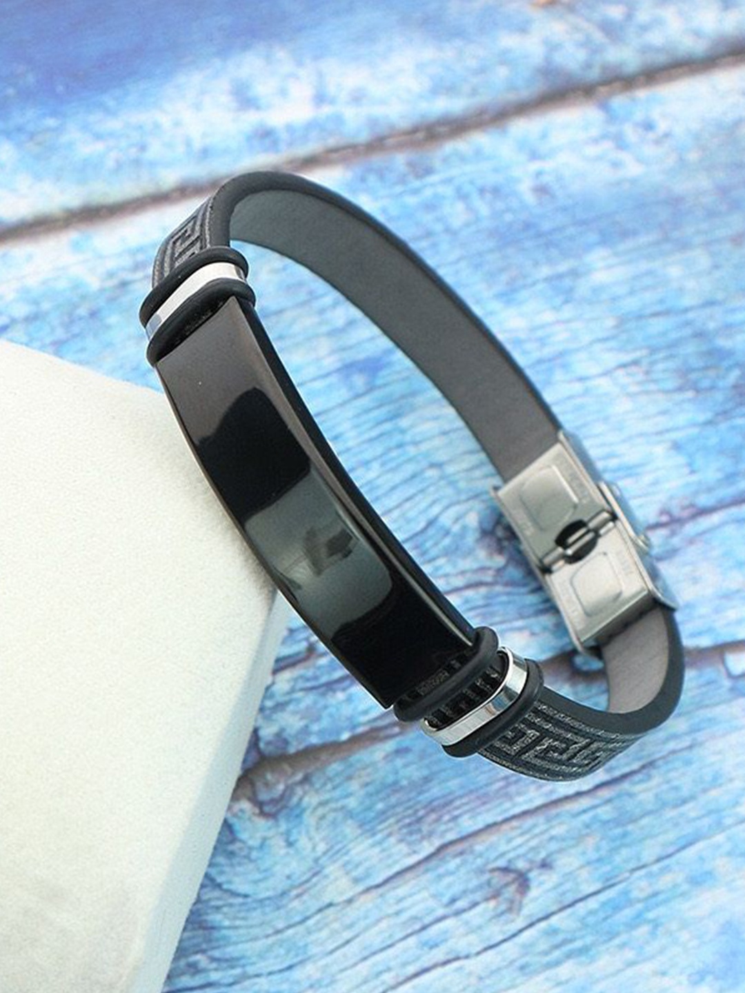 

MYKI Men Stainless Steel Leather Cuff Bracelet, Black