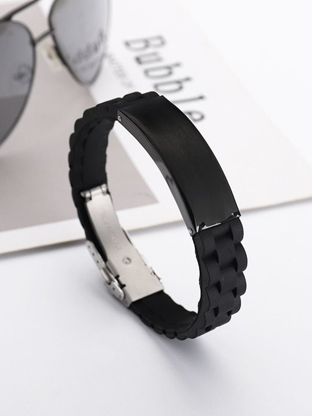 

MYKI Men Stainless Steel Braided Cuff Bracelet, Black