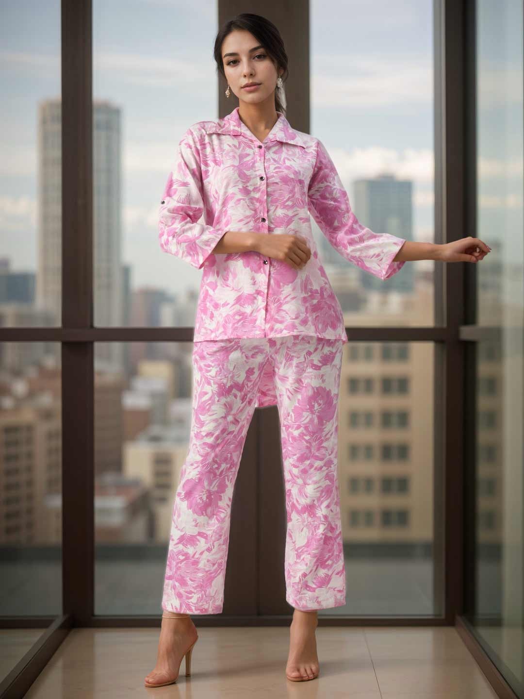 

BAESD Printed Shirt With Palazzo, Pink