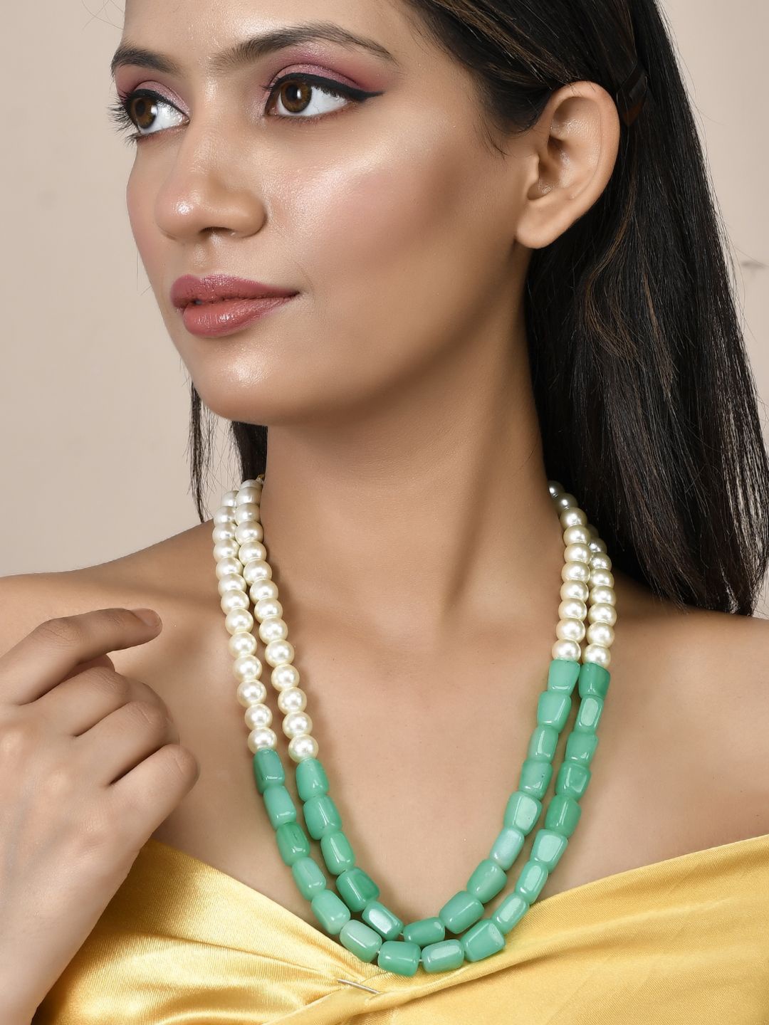 

Silvermerc Designs Gold-Plated Pearls Beaded Layered Necklace