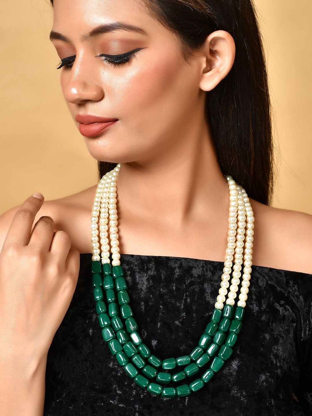 

Silvermerc Designs Gold-Plated Pearls Beaded Layered Necklace, Green
