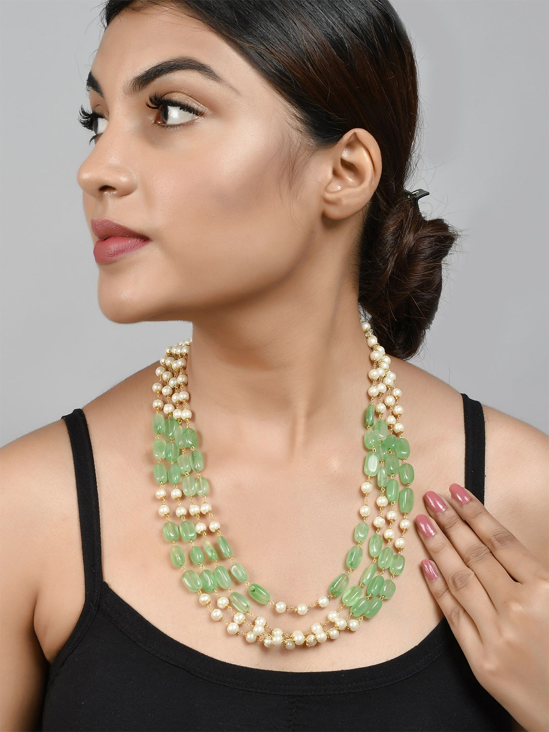 

Silvermerc Designs Gold-Plated Pearls Beaded Layered Necklace, Green