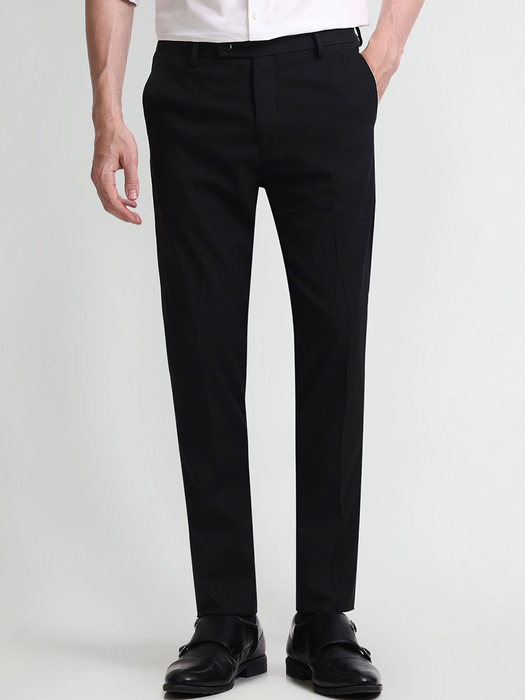

Arrow Men Slim Fit Mid-Rise Formal Trousers, Black
