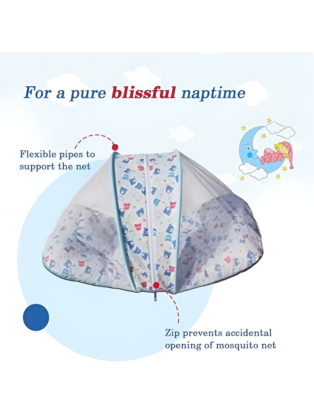 

DALUCI White & Blue Printed Tent Mosquito Net