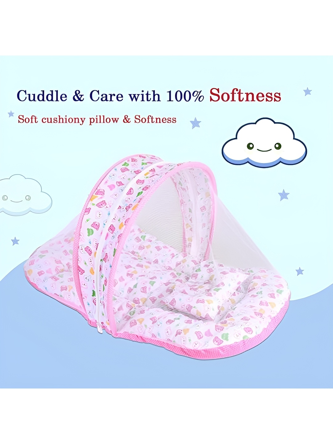 

DALUCI Pink & White Printed Tent Mosquito Net